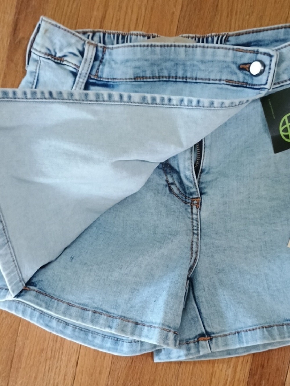 Light Wash Denim Cargo Wrap Skort - Women Shorts - Picture 4 of 6